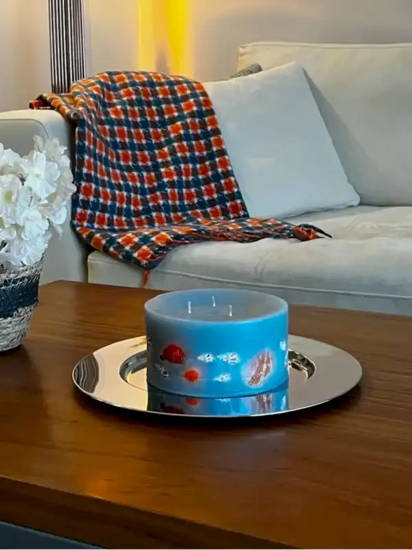 Deniz Kabuklu Mavi Silindir Mum