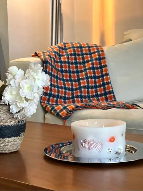 Deniz Kabuklu Beyaz Silindir Mum