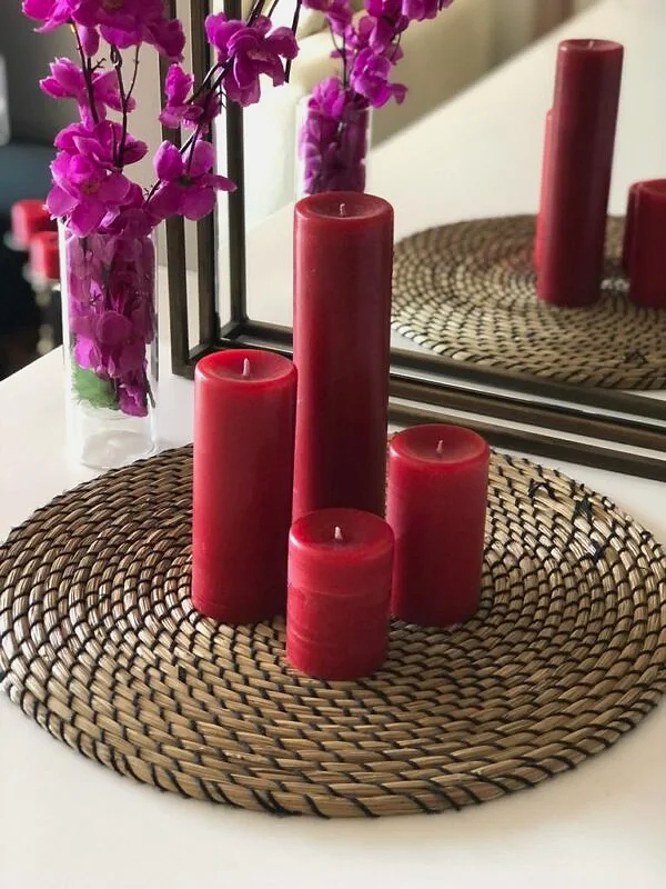 Silindir Set Kırmızı Kokulu Mum
