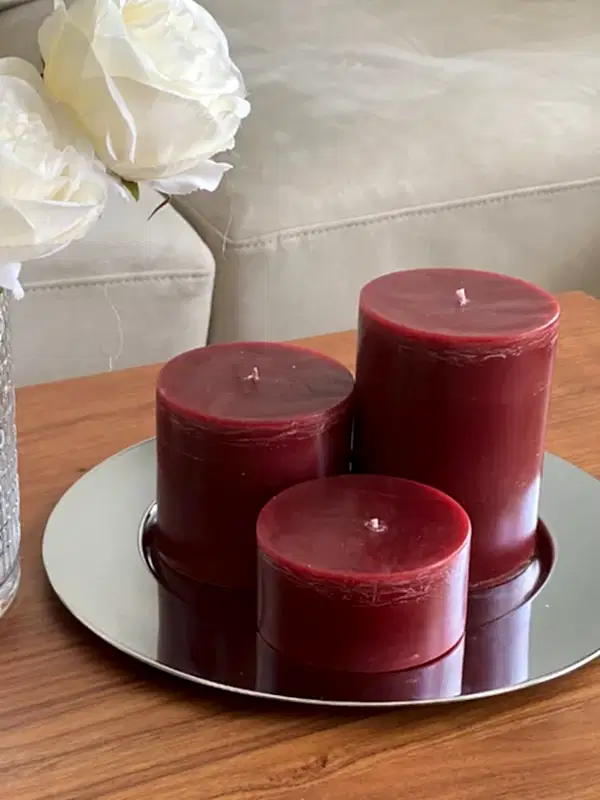 3'lü Set Silindir Bordo Mum