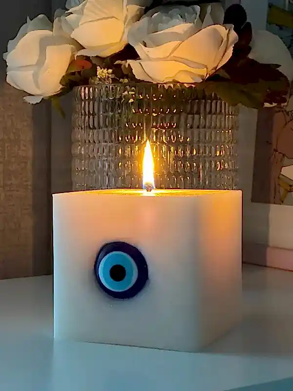 Kare Nazar Boncuklu Dekoratif Mum