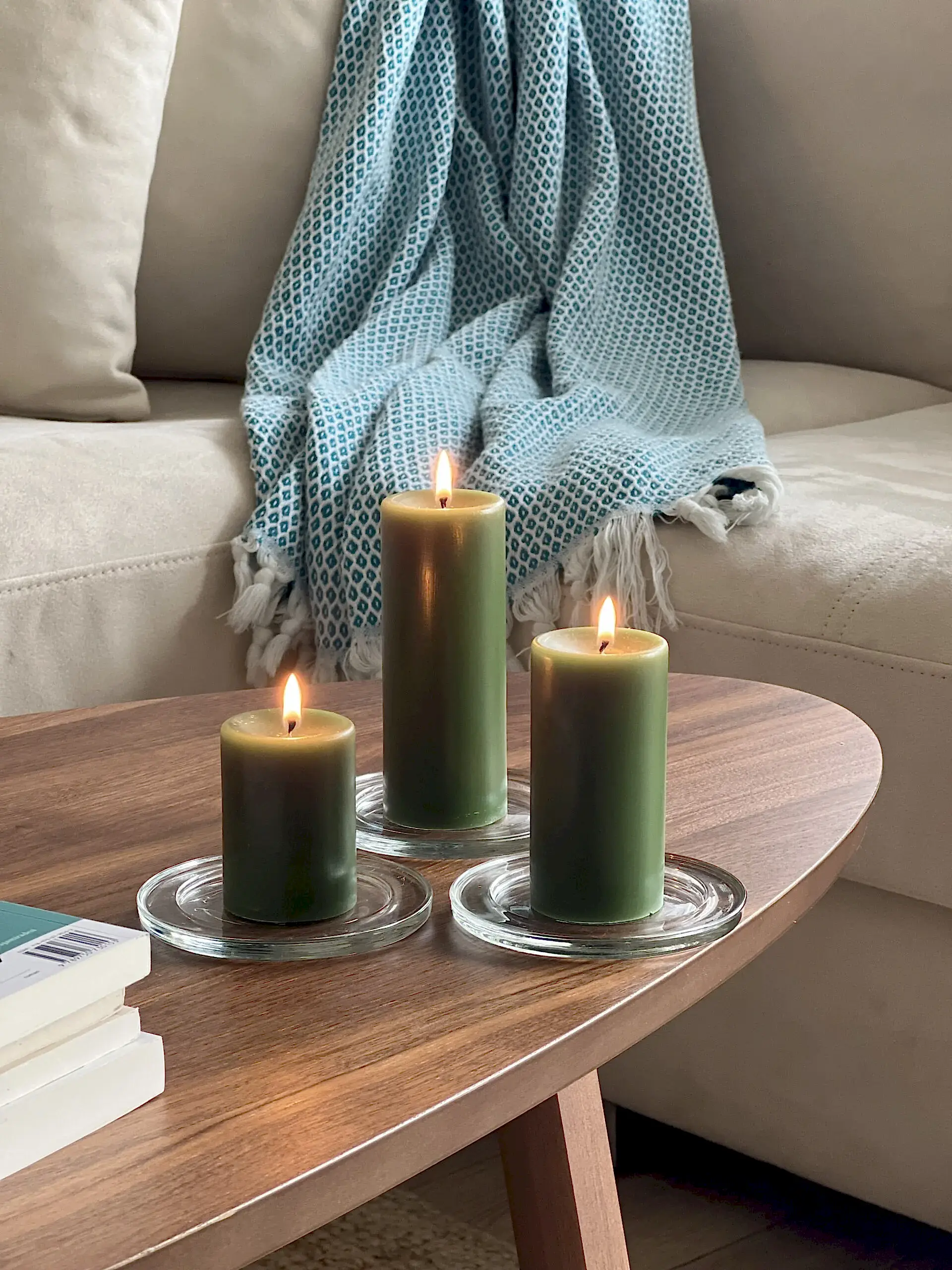 Silindir 3'lü Yeşil kokulu Set Mum