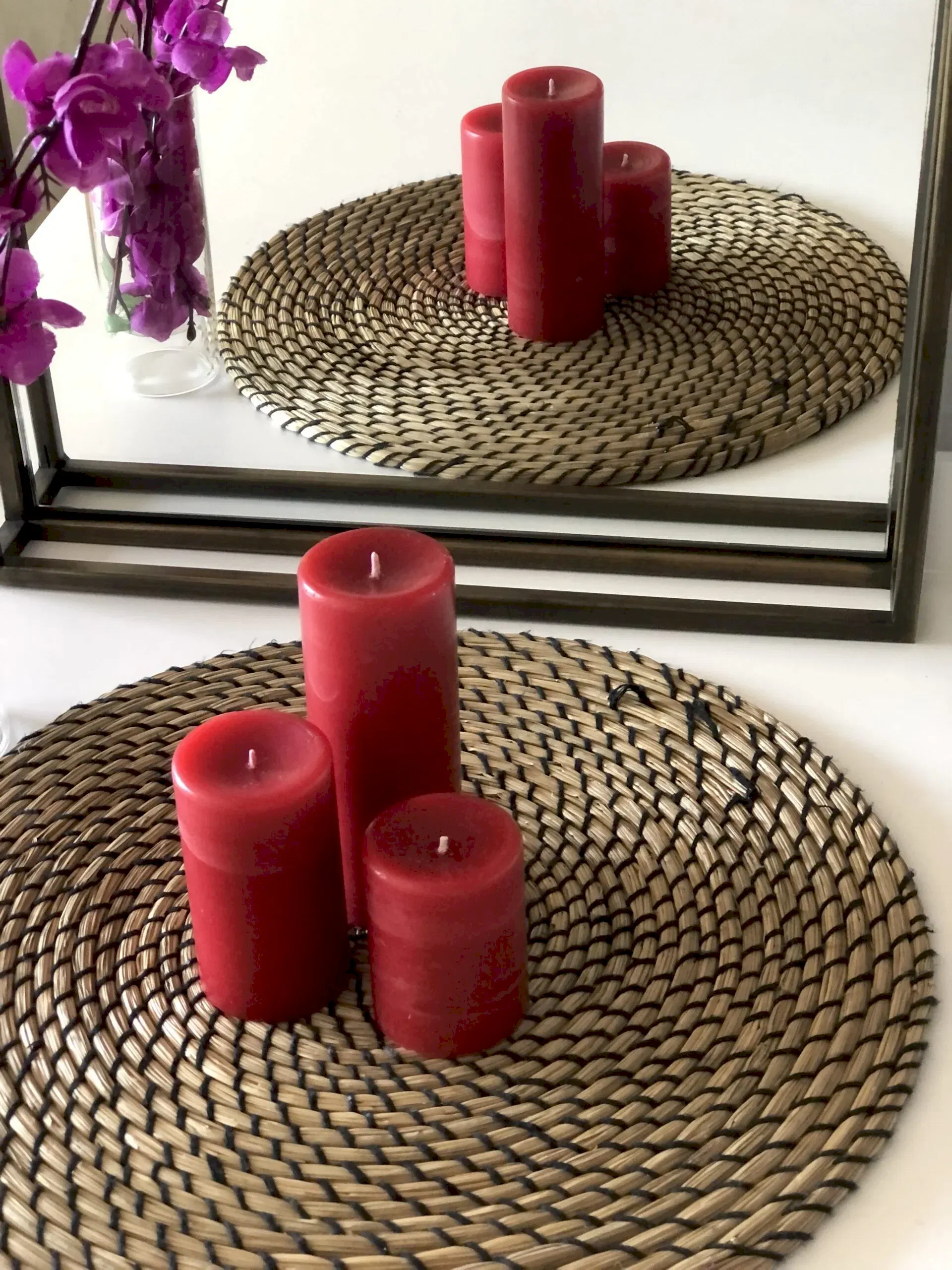 Silindir 3’lü Kırmızı kokulu Set Mum - Görsel 3