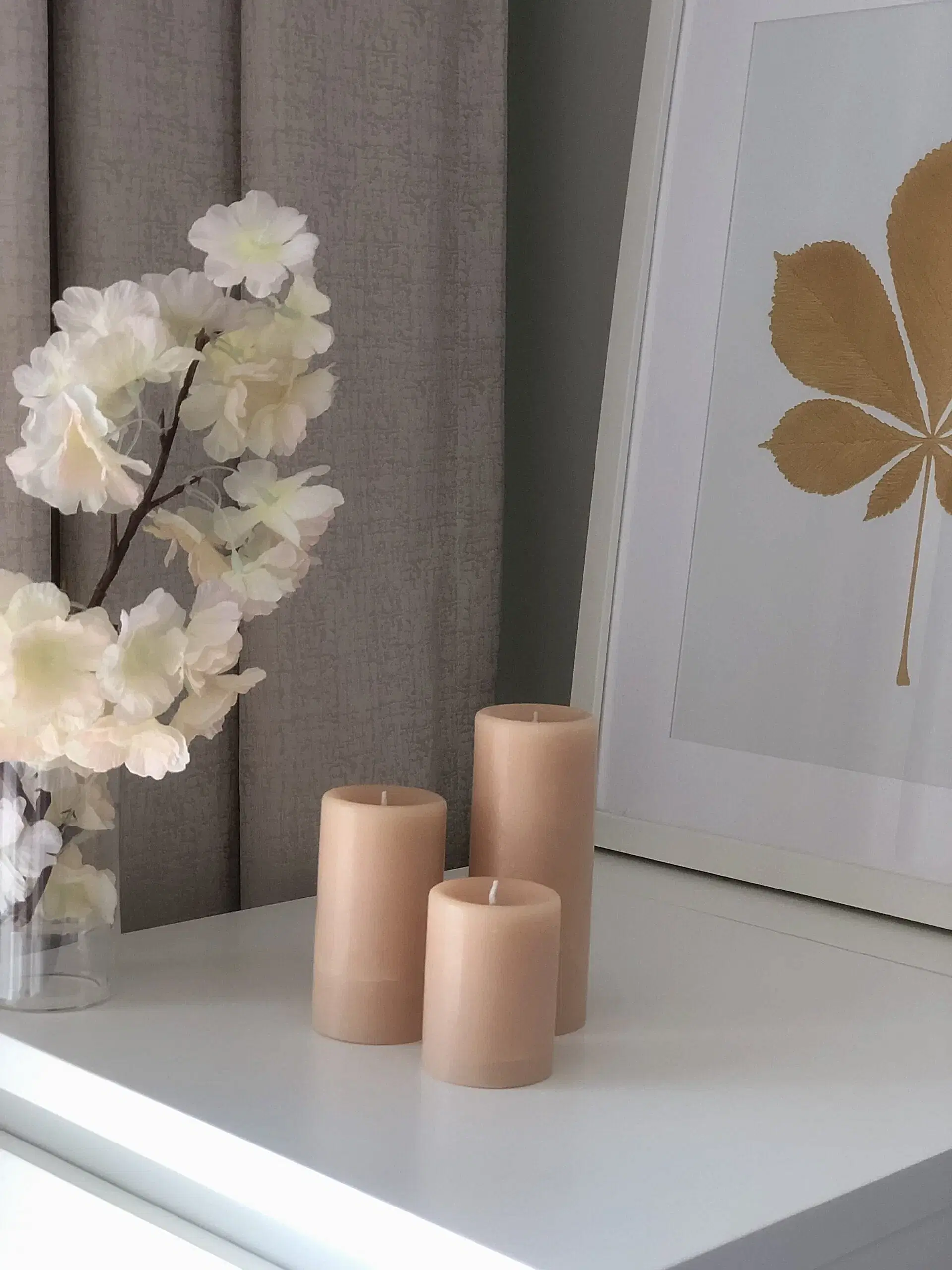 Silindir 3’lü Krem kokulu Set Mum - Görsel 3